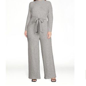 No Boundaries Juniors' XL Grey Mockneck Cropped Tie Top and Wide-Leg Pants Set